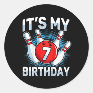 Sticker Rond Enfants 7 ans Bowling 7e anniversaire de fête Garç