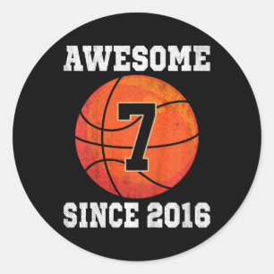 Sticker Rond Enfants 7e anniversaire Basketball Lover 7 ans Vin