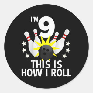 Sticker Rond Enfants 9 ans Bowling Anniversaire Chemise de fête