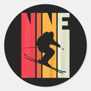 Sticker Rond Enfants 9e anniversaire Boy Retro Ski Lover Skier