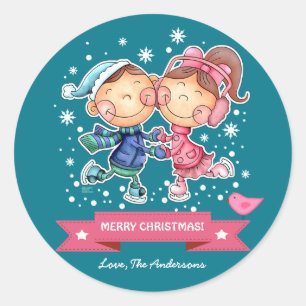 Sticker Rond Enfants amateurs de patinage Nom personnalisé N