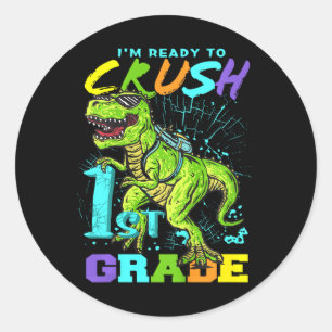 Sticker Rond Enfants Amusants Première Classe T-Rex Tee