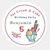 Sticker Rond Enfants Anniversaire Fun Cute Ice Cream Custom (Devant)