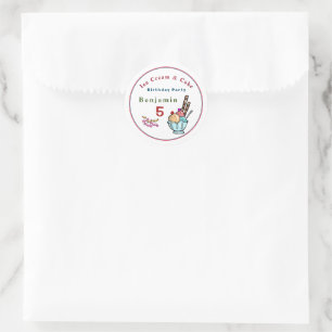 Sticker Rond Enfants Anniversaire Fun Cute Ice Cream Custom