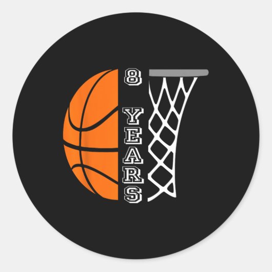 Sticker Rond Enfants Basketball Anniversaire Pour Garçons 8 Ans (Devant)