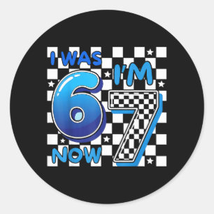 Sticker Rond Enfants Bleu à Carreaux J'avais 6 ans Maintenant J