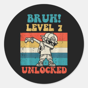 Sticker Rond Enfants Bruh Niveau 7 Débloqué Gamer Dab Rétro 7èm