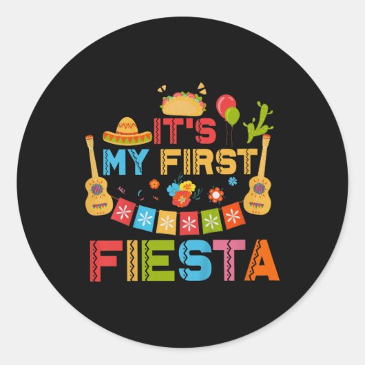 Sticker Rond Enfants C'Est Ma Première Fête Anniversaire Mexica (Devant)