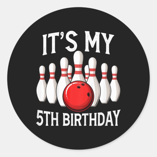 Sticker Rond Enfants C'est mon 5e anniversaire Bowling Bowler 5 (Devant)