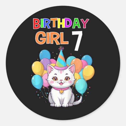 Sticker Rond Enfants Chat Anniversaire 7 Anniversaire Filles 7e (Devant)