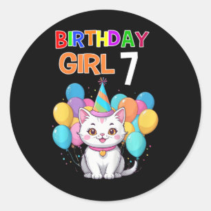 Sticker Rond Enfants Chat Anniversaire 7 Anniversaire Filles 7e