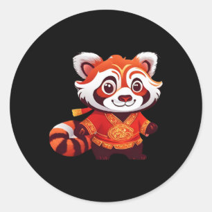 Sticker Rond Enfants Chinois Filles Garçons Drôle Panda Rouge D