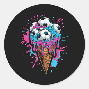 Sticker Rond Enfants Crème Glacée Football Art Aquarelle Sport