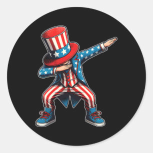 Sticker Rond Enfants Dabbing Boy American Drapeau Us Patriotiqu