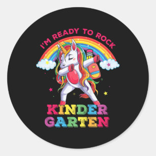 Sticker Rond Enfants Dabbing Unicorn Je Suis Prêt À Rock Kinder