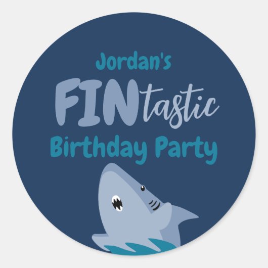 Sticker Rond Enfants D'Anniversaire Du Requin En Mer (Devant)