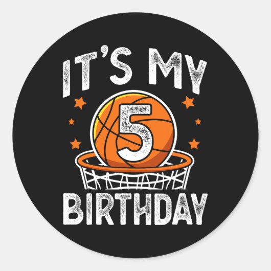 Sticker Rond Enfants de 5 ans Basketball Sport 5e Anniversaire  (Devant)
