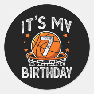 Sticker Rond Enfants de 7 ans Bysketbyll Sport 7th Birthday Boy