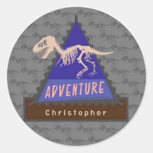 Sticker Rond Enfants Dinosaure Personnalisé garçons Aventure