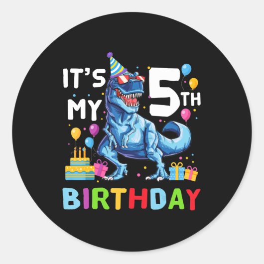 Sticker Rond Enfants Doux beigne C'est mon 5e anniversaire 5 an (Devant)