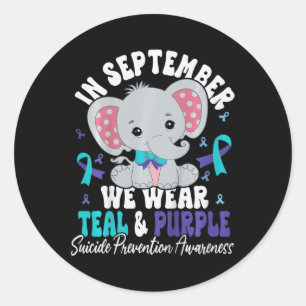 Sticker Rond Enfants En Septembre Nous Portons Suicide Turquois
