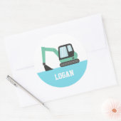 Sticker Rond Enfants Excavateurs de Construction Verte Personna (Enveloppe)