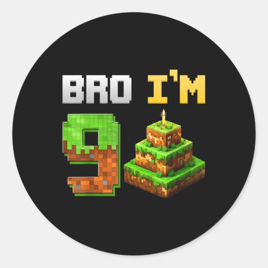Sticker Rond Enfants Garçon Son 9e Anniversaire Jeu de Bro Pixe (Devant)