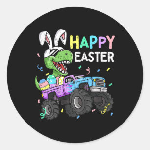 Sticker Rond Enfants Garçons Happy Pâques T-rex Bunny Monster C