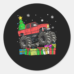 Sticker Rond Enfants Garçons Noël Monster Camion Enfants Merry