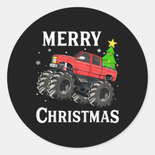 Sticker Rond Enfants Garçons Noël Monster Camion Enfants Merry