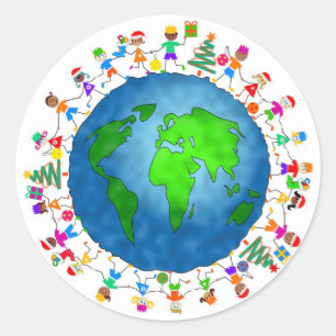 Sticker Rond Enfants globaux de Noël
