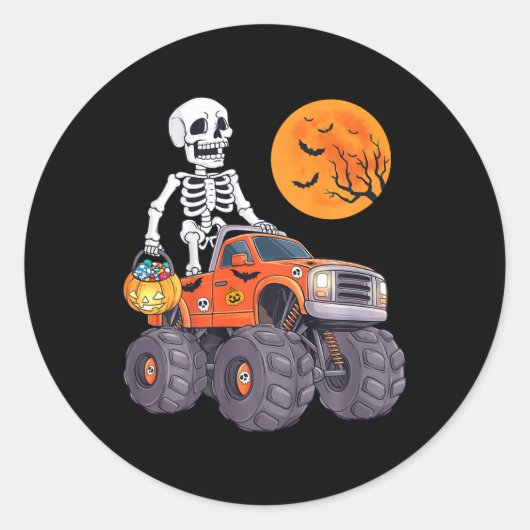 Sticker Rond Enfants Halloween Skeleton équitation Monster Cami (Devant)