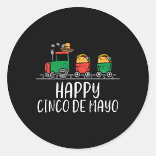 Sticker Rond Enfants Happy Cinco De Mayo Train Mexicain Tacos T