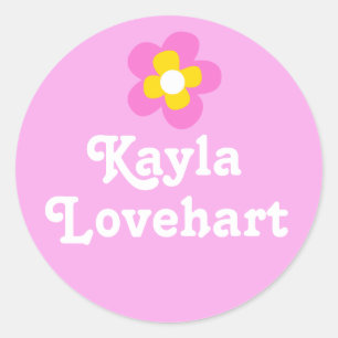 Sticker Rond Enfants id nommé rose blanc fleurs filles autocoll