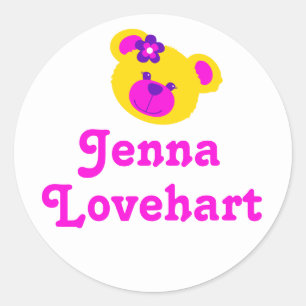 Sticker Rond Enfants id nommé rose blanc teddy filles autocolla