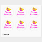 Sticker Rond Enfants id nommé rose blanc teddy filles autocolla (Feuille)