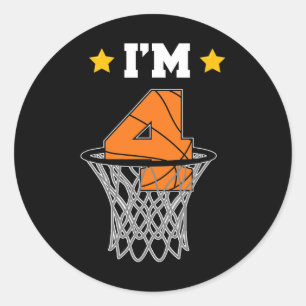 Sticker Rond Enfants I'm 4 Bysketbyll thème fête d'anniversaire