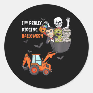 Sticker Rond Enfants Je creuse vraiment Halloween Squelette Zom