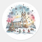 Sticker Rond Enfants jouant à l'église à l'heure de Noël (Devant)