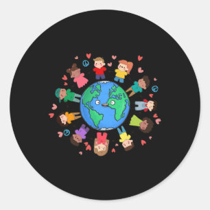 Sticker Rond Enfants jours des terres Dans Le Monde Entier L'En