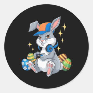Sticker Rond Enfants Joyeux Jour de Pâques Jeu Vidéo Oeufs Bunn