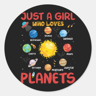 Sticker Rond Enfants Juste fille qui aime les planètes Espace s