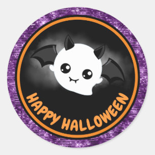 Sticker Rond Enfants mignons chauve-souris et paillettes violet
