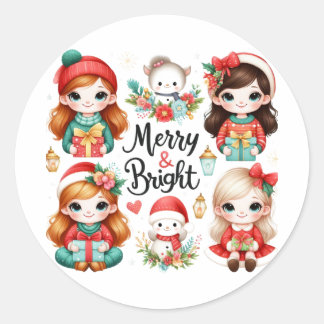 Sticker Rond Enfants mignons qui vous souhaitent Joyeux et Brig