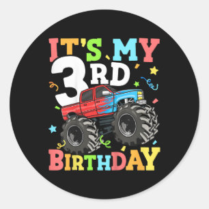 Sticker Rond Enfants Monster Camion Mon 3e anniversaire Garçon 