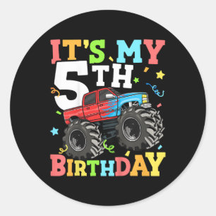 Sticker Rond Enfants Monster Camion Mon 5e anniversaire garçon 
