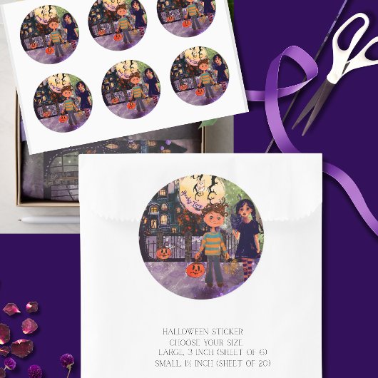 Sticker Rond Enfants monstres d'Halloween Spooky Time