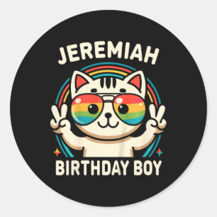 Sticker Rond Enfants Nom Jeremiah Anniversaire Garçon Chat