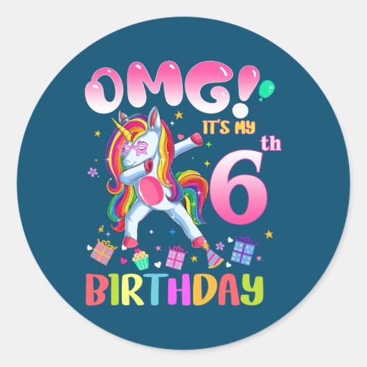 Sticker Rond Enfants OMG C'est mon 6e anniversaire filles Dabbi (Devant)