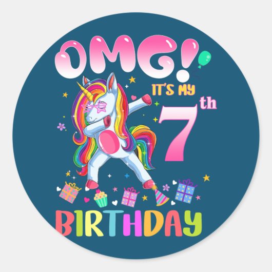 Sticker Rond Enfants OMG C'est mon 7e anniversaire filles Dabbi (Devant)